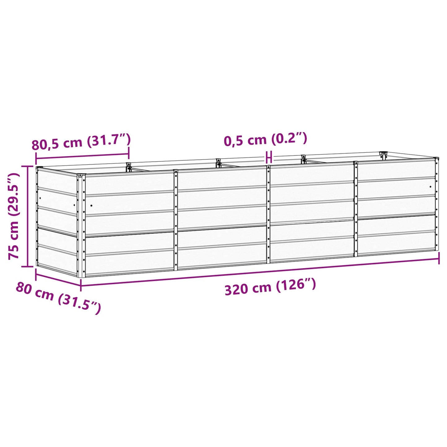 Planter Ivory 320 x 80 x 75 cm Steel