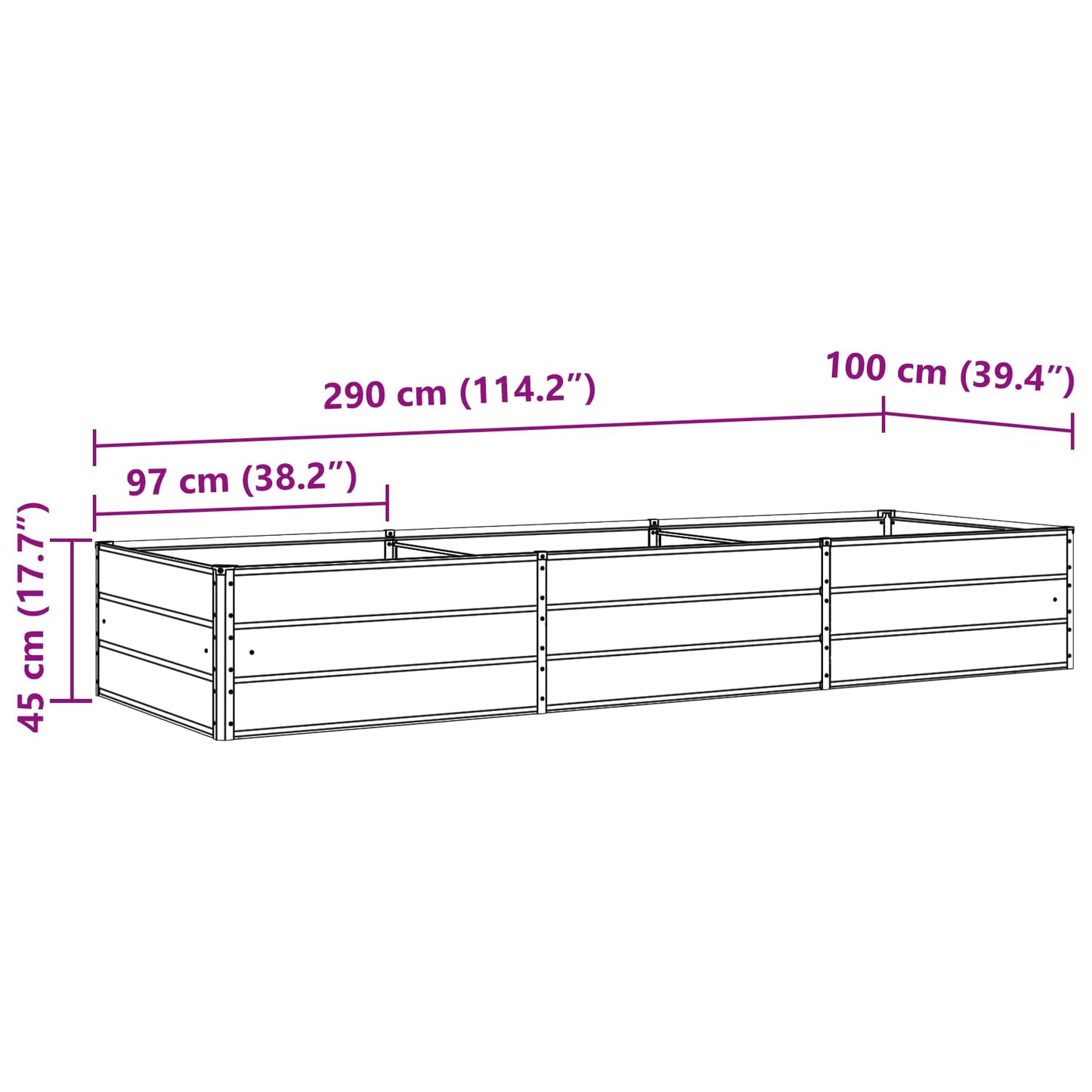 Planter Ivory 290 x 100 x 45 cm Galvanised Steel