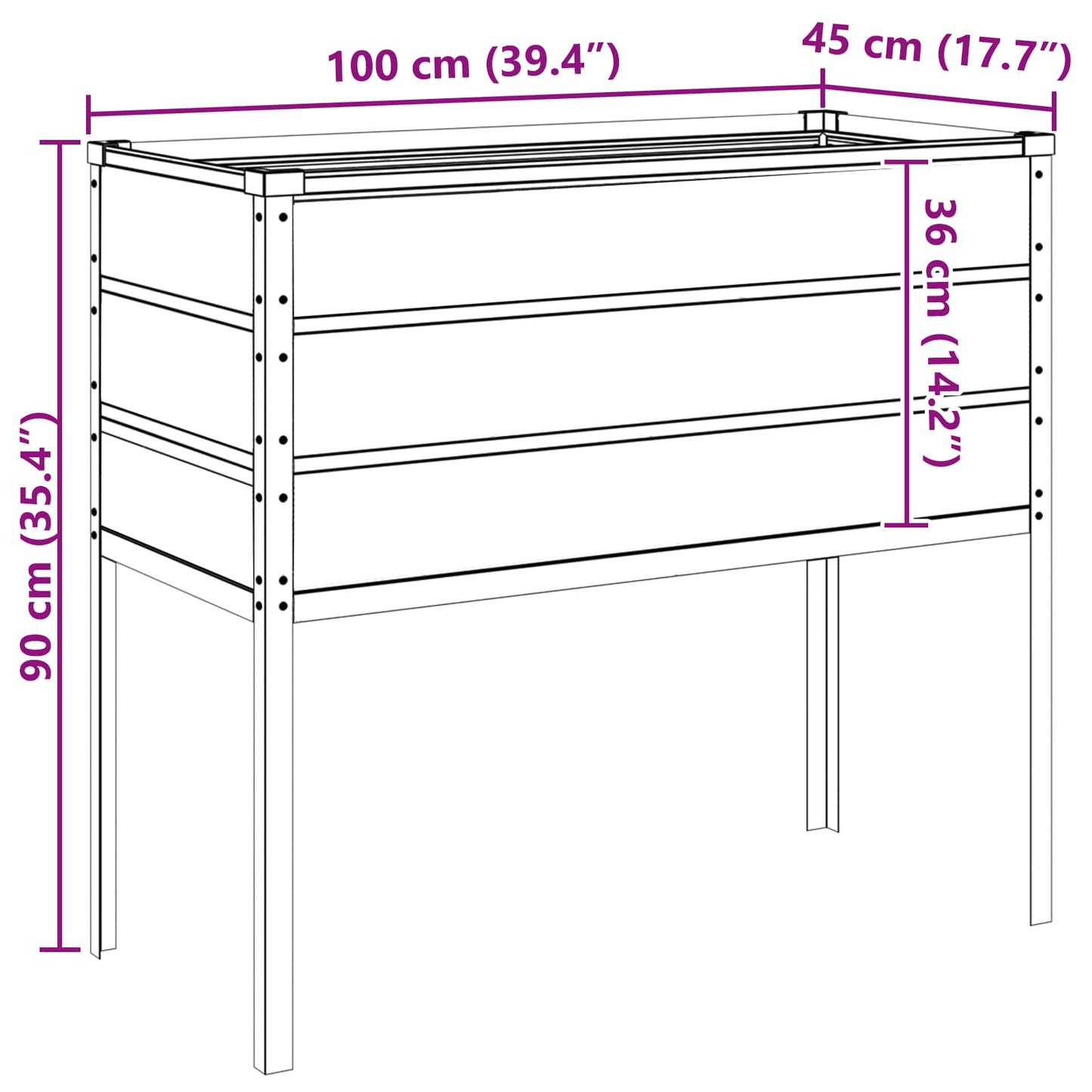 Planter Ivory 100 x 45 x 90 cm Galvanised Steel