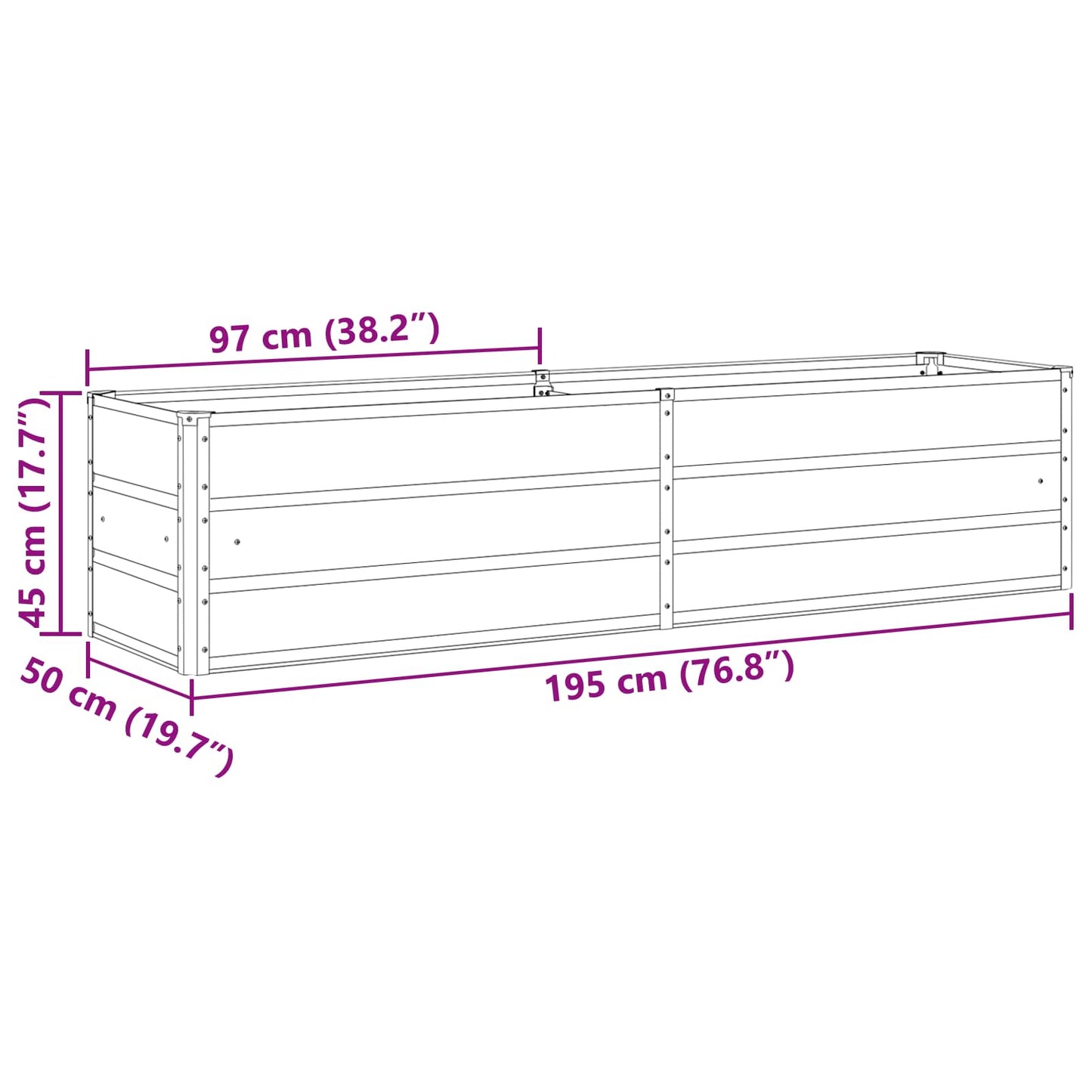 Planter Light Grey 195 x 50 x 45 cm Galvanised Steel