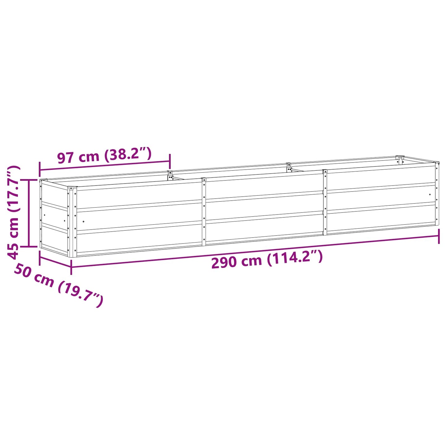 Planter Light Grey 290 x 50 x 45 cm Galvanised Steel
