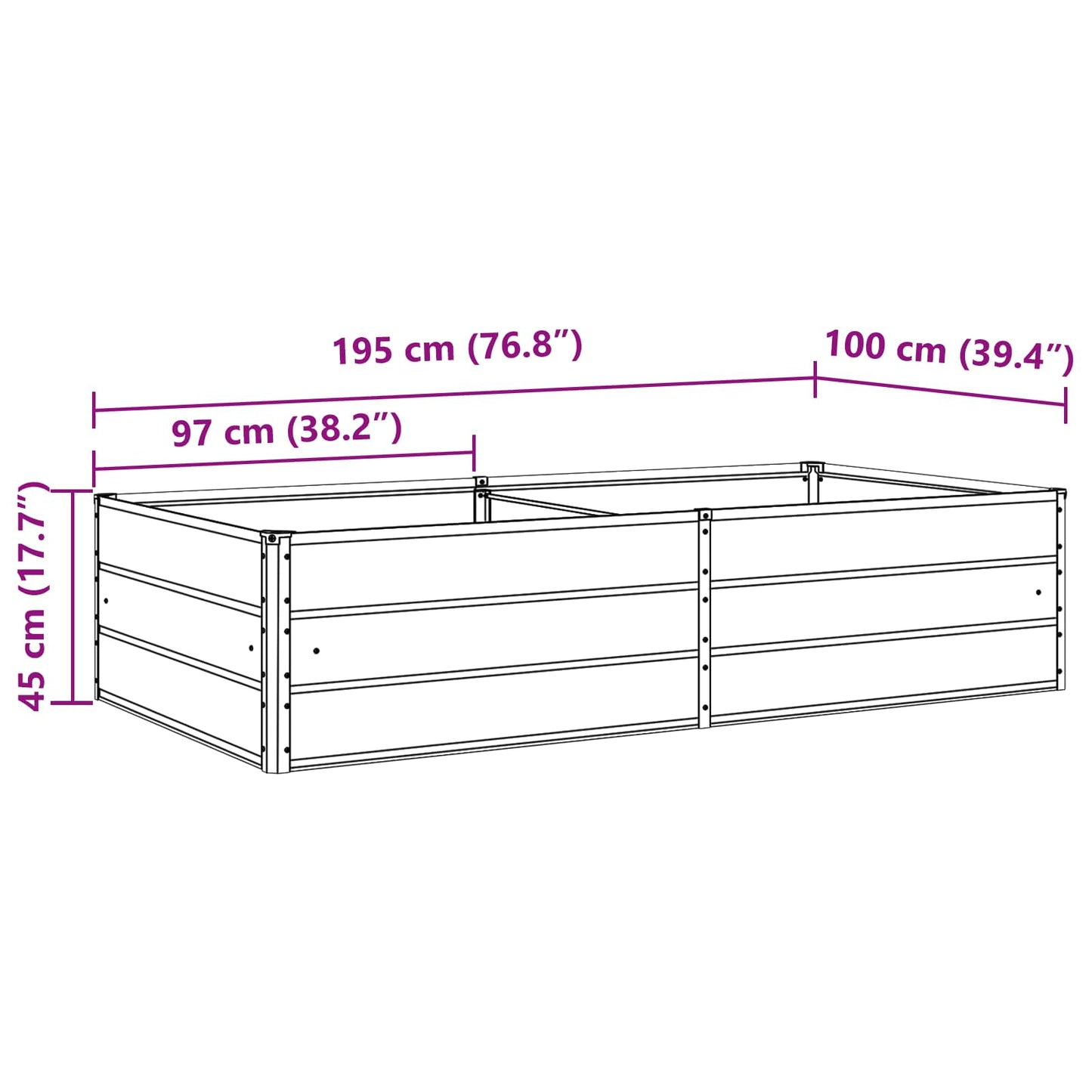 Planter Light Grey 195 x 100 x 45 cm Galvanised Steel