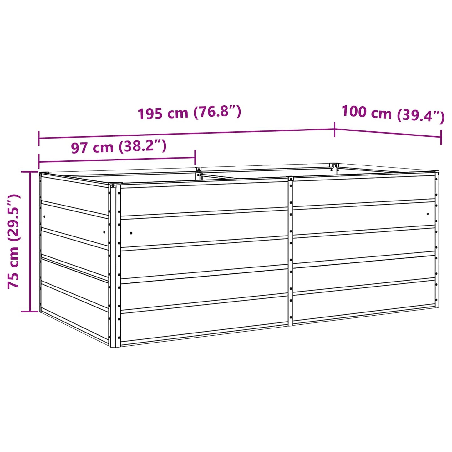 Planter Light Grey 195 x 100 x 75 cm Galvanised Steel