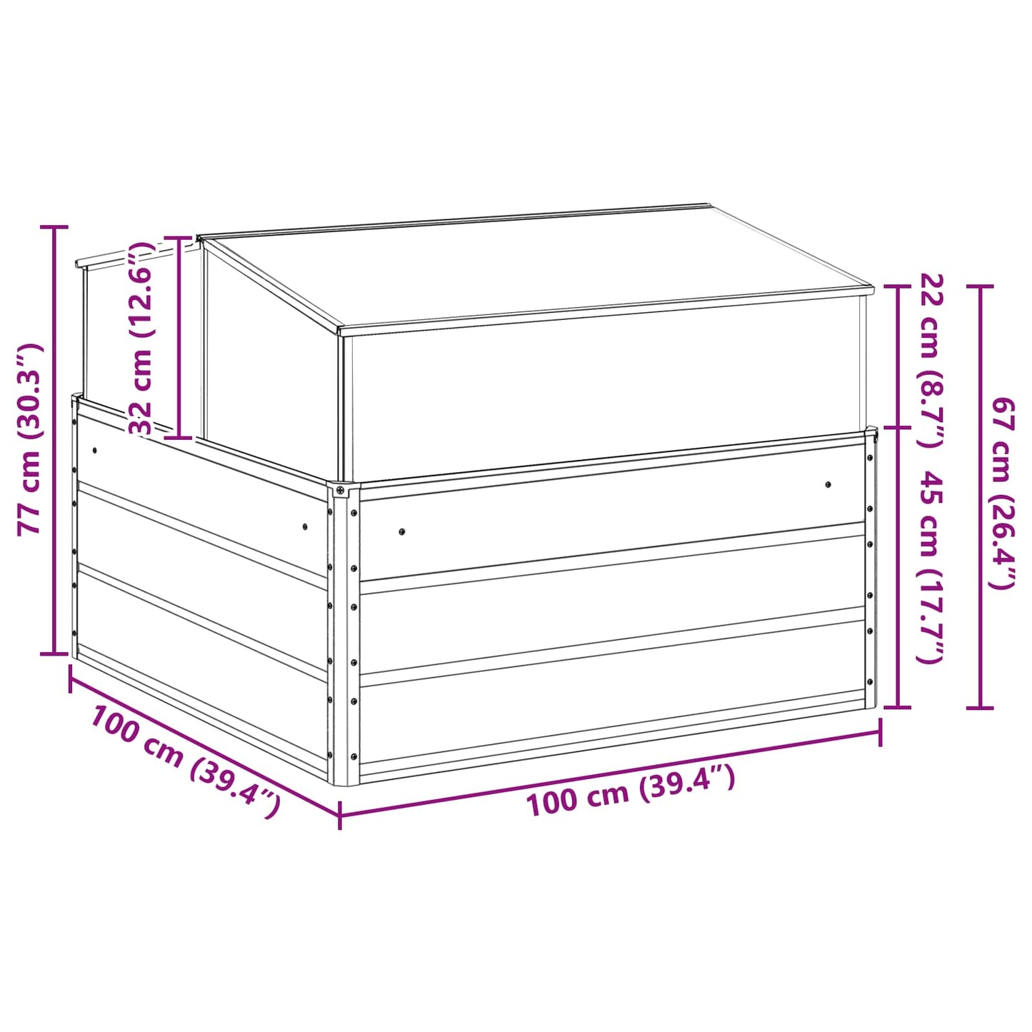 Planter Light Grey 100 x 100 x 77 cm Galvanised Steel