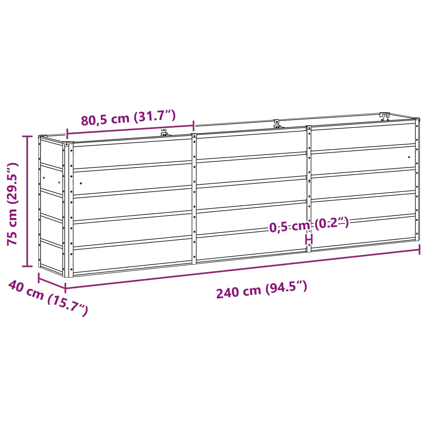 Planter Anthracite 240 x 40 x 75 cm Steel