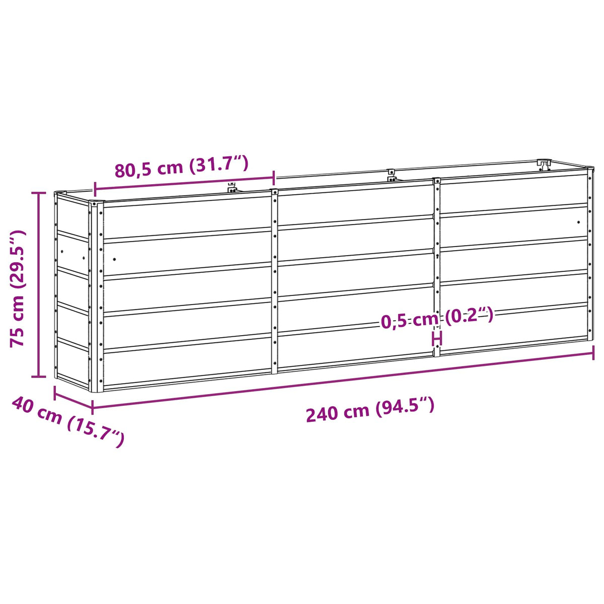 Planter Anthracite 240 x 40 x 75 cm Steel