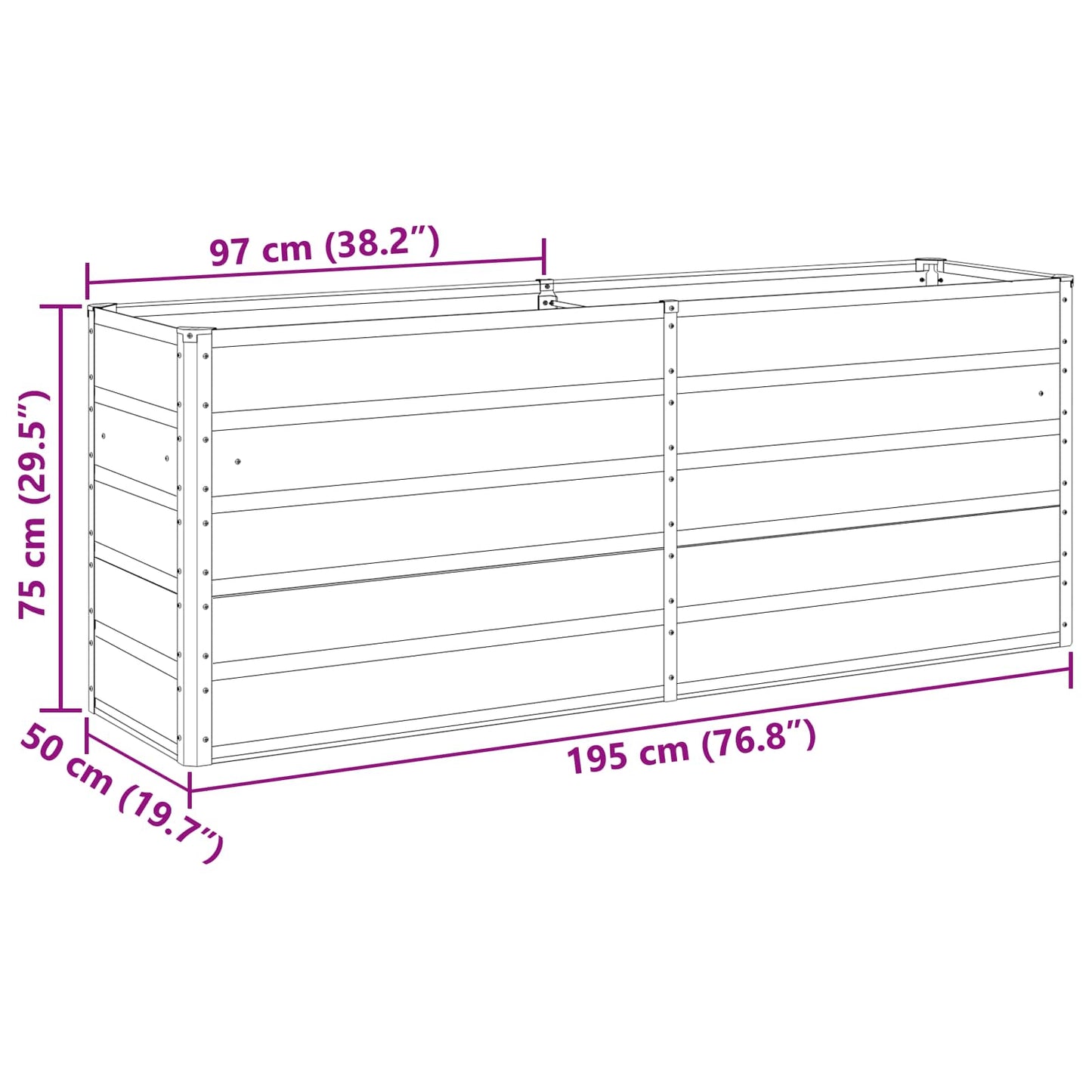 Planter Anthracite 195 x 50 x 75 cm Galvanised Steel