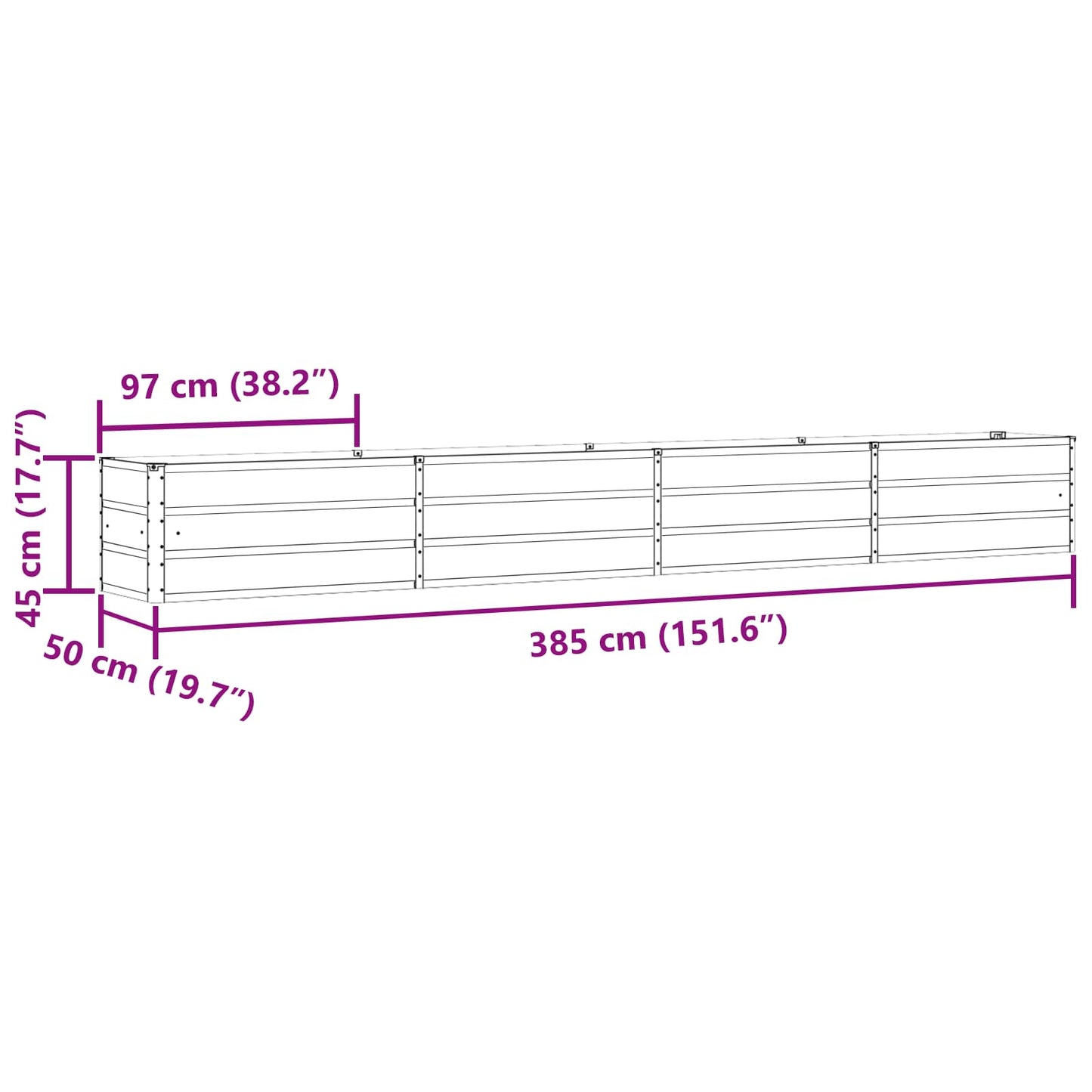 Planter Anthracite 385 x 50 x 45 cm Galvanised Steel