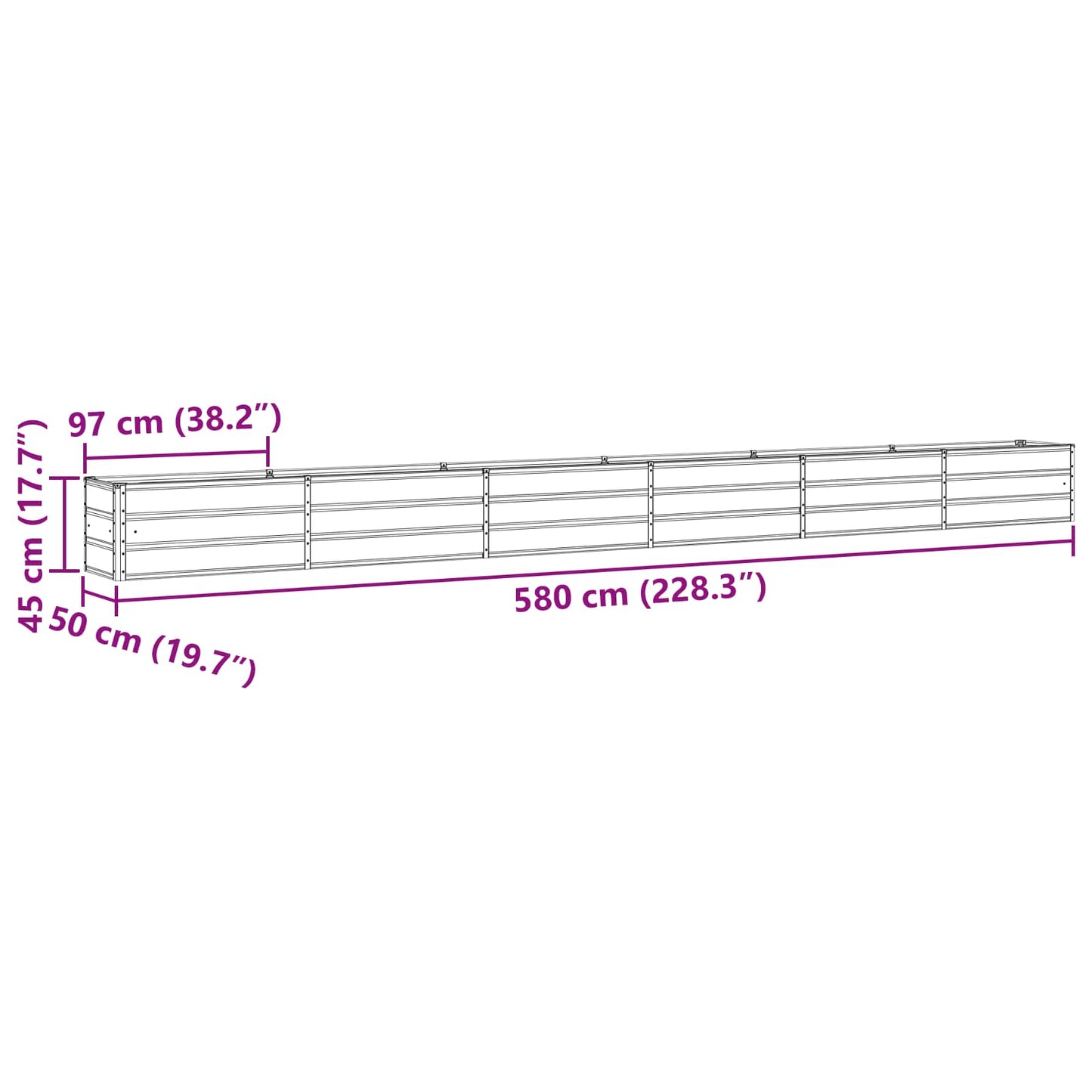 Planter Anthracite 580 x 50 x 45 cm Galvanised Steel