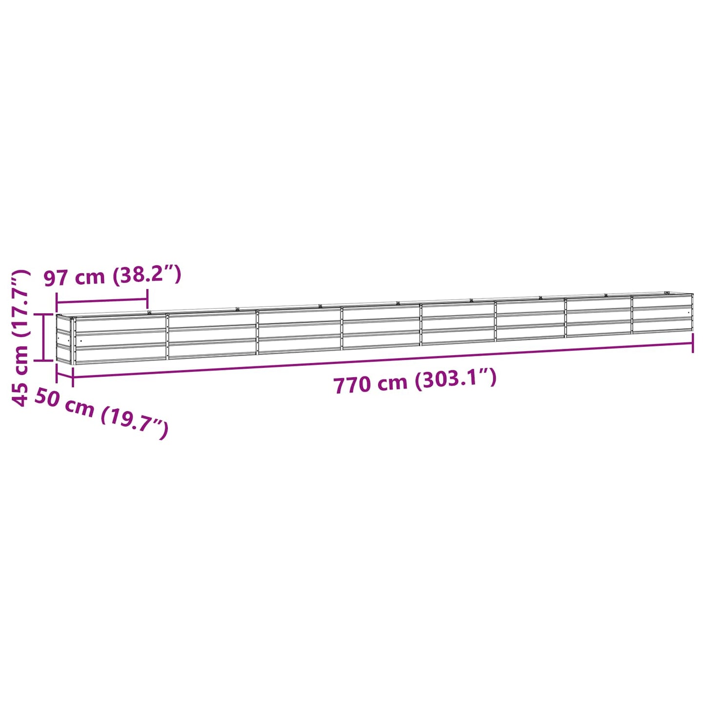 Planter Anthracite 770 x 50 x 45 cm Galvanised Steel