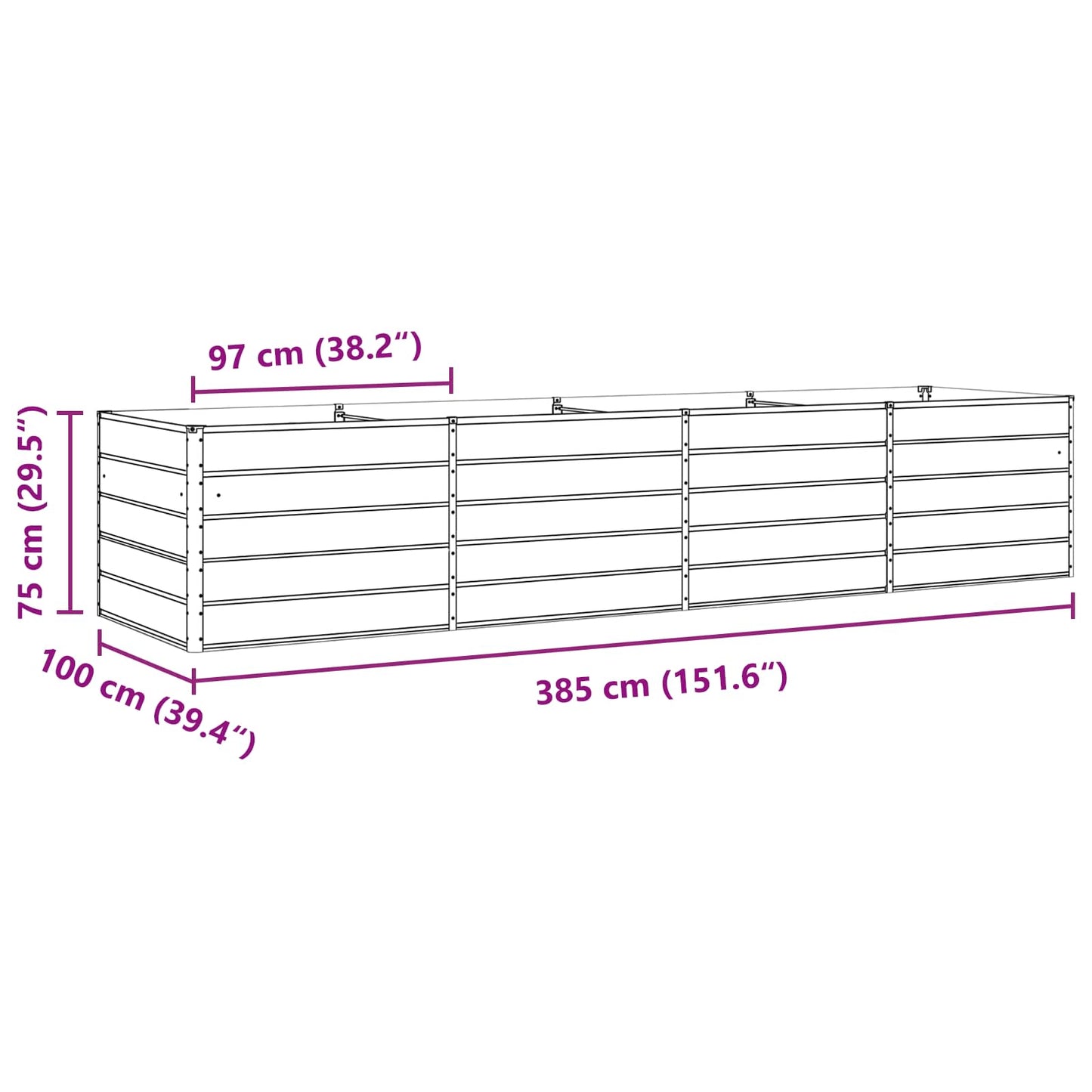 Planter Anthracite 385 x 100 x 75 cm Galvanised Steel