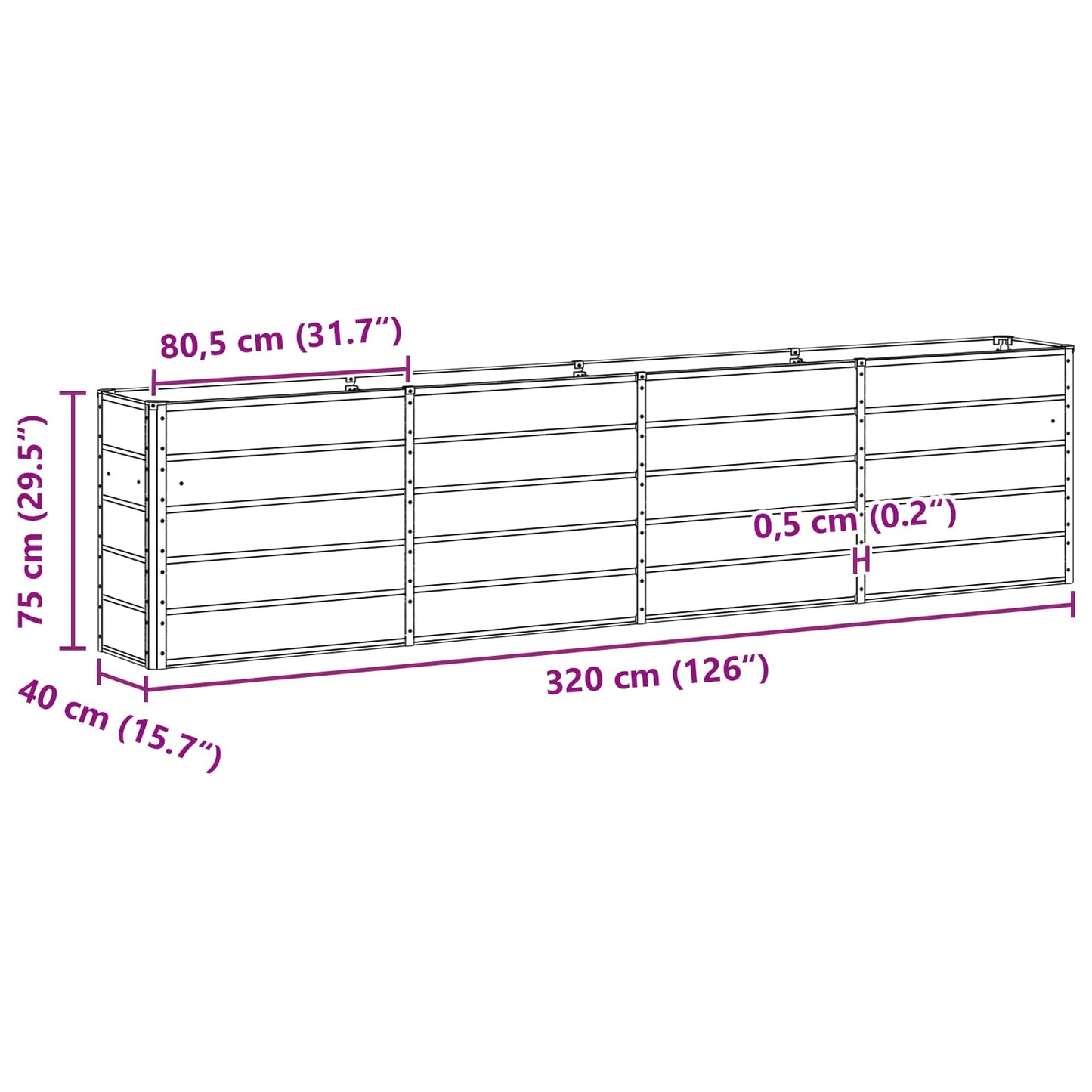 Planter Green 320 x 40 x 75 cm Steel