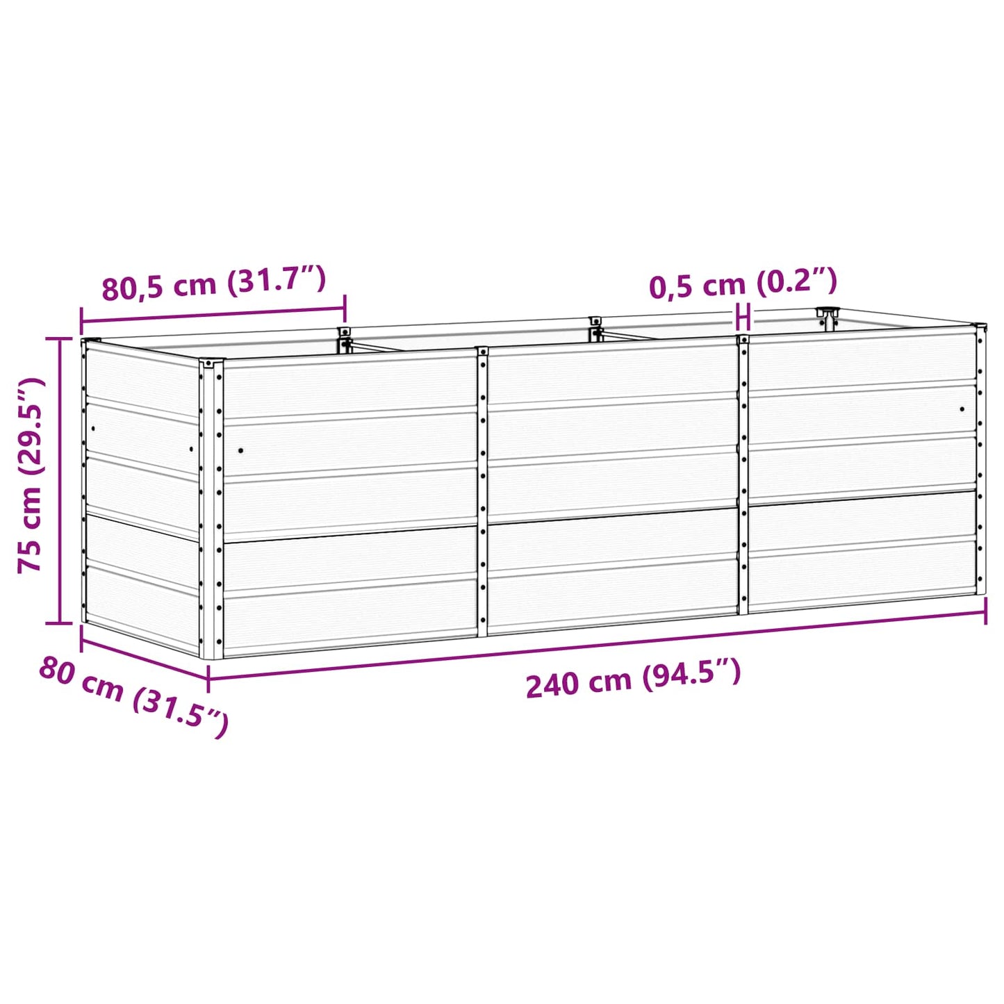 Planter Green 240 x 80 x 75 cm Steel