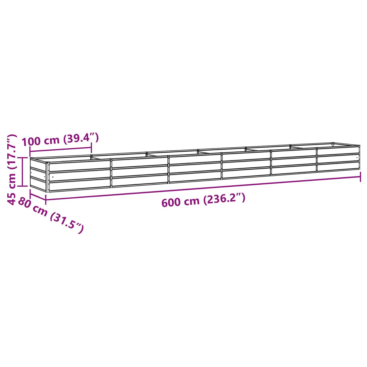 Planter Green 600 x 80 x 45 cm Steel