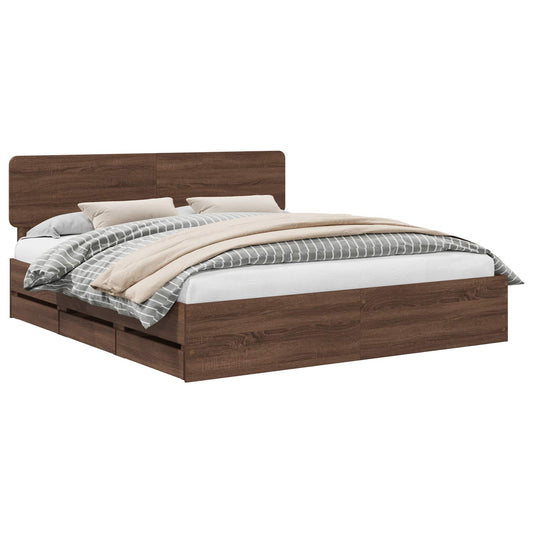 Bed Frame with Headboard Brown Oak 200 x 200 cm Engineered Wood Bed Frame with Headboard Brown Oak 200 x 200 cm Engineered Wood