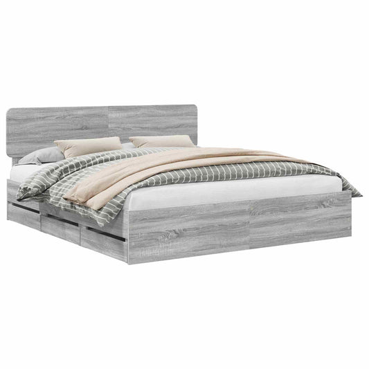 Bed Frame with Drawer Grey Sonoma 180 x 200 cm Engineered Wood Bed Frame with Drawer Grey Sonoma 180 x 200 cm Engineered Wood