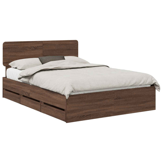 Bed Frame with Headboard Brown Oak 150 x 200 cm Engineered Wood Bed Frame with Headboard Brown Oak 150 x 200 cm Engineered Wood