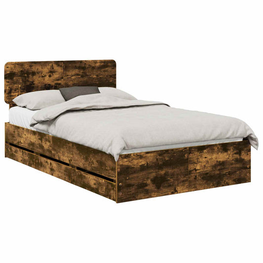 Bed Frame with Drawer Smoked Oak 120 x 200 cm Engineered Wood Bed Frame with Drawer Smoked Oak 120 x 200 cm Engineered Wood