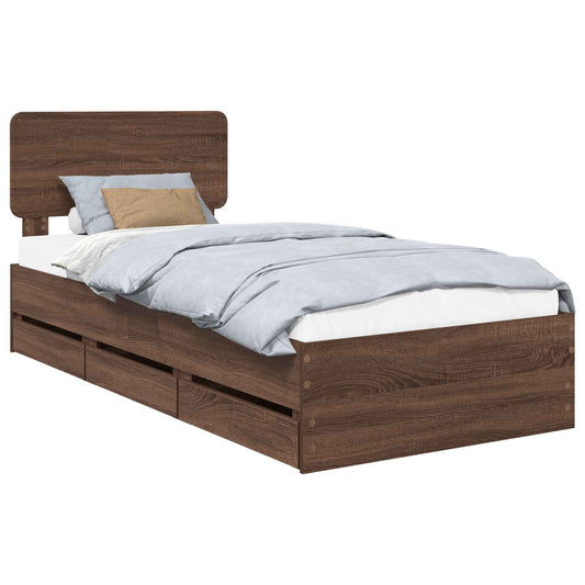 Bed Frame with Headboard Brown Oak 90 x 190 cm Engineered Wood Bed Frame with Headboard Brown Oak 90 x 190 cm Engineered Wood