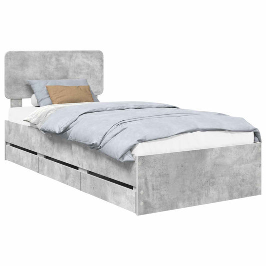 Bed Frame with Drawer Concrete Grey 90 x 200 cm Engineered Wood Bed Frame with Drawer Concrete Grey 90 x 200 cm Engineered Wood