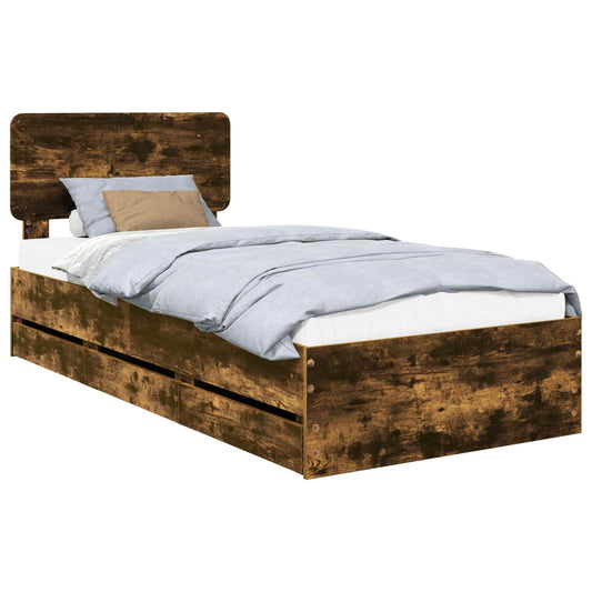 Bed Frame with Headboard Smoked Oak 90 x 200 cm Engineered Wood Bed Frame with Headboard Smoked Oak 90 x 200 cm Engineered Wood
