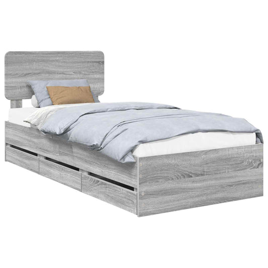 Bed Frame with Drawer Grey Sonoma 75 x 190 cm Engineered Wood Bed Frame with Drawer Grey Sonoma 75 x 190 cm Engineered Wood