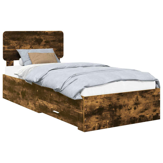 Bed Frame with Headboard Smoked Oak 90 x 200 cm Engineered Wood Bed Frame with Headboard Smoked Oak 90 x 200 cm Engineered Wood