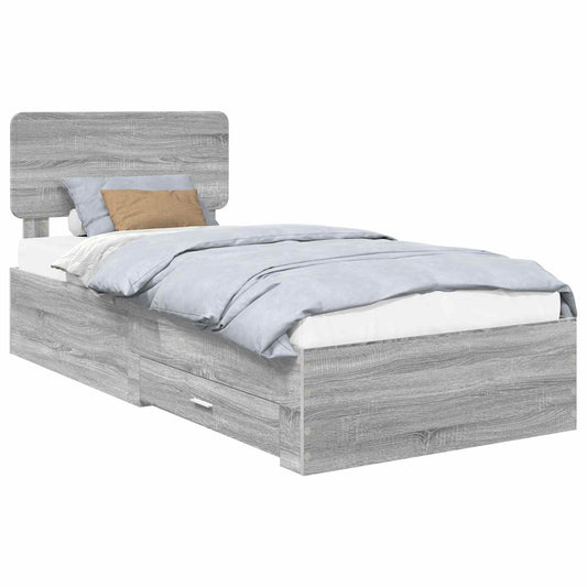 Bed Frame with Drawer Grey Sonoma 90 x 200 cm Engineered Wood Bed Frame with Drawer Grey Sonoma 90 x 200 cm Engineered Wood