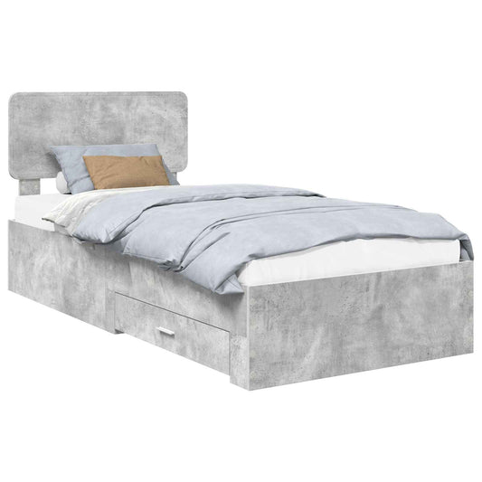Bed Frame with Drawer Concrete Grey 90 x 190 cm Engineered Wood Bed Frame with Drawer Concrete Grey 90 x 190 cm Engineered Wood