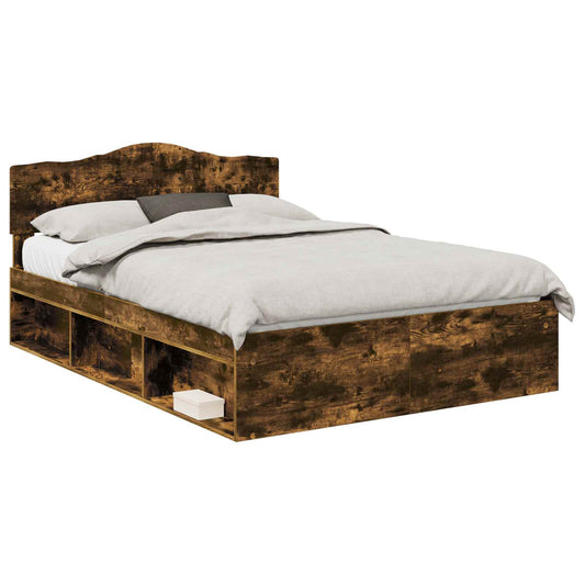 Bed Frame Smoked Oak 140 x 190 cm Solid Pine Wood Bed Frame Smoked Oak 140 x 190 cm Solid Pine Wood