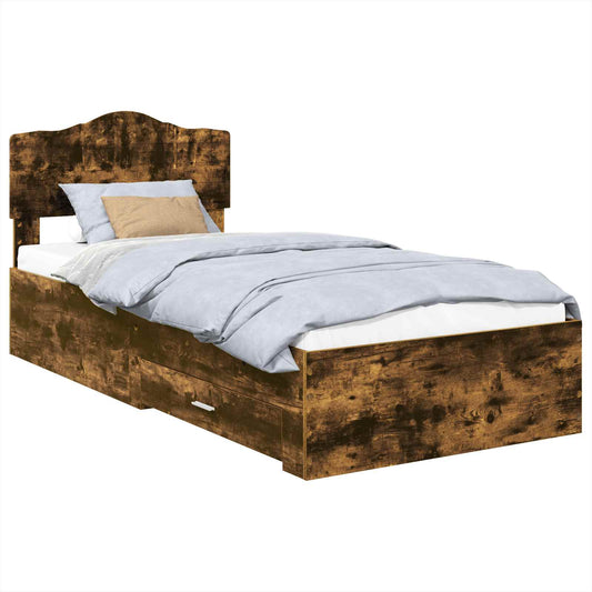 Bed Frame with Headboard Smoked Oak 90 x 200 cm Engineered Wood Bed Frame with Headboard Smoked Oak 90 x 200 cm Engineered Wood