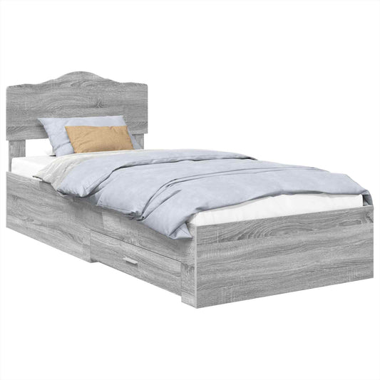 Bed Frame with Drawer Grey Sonoma 90 x 200 cm Engineered Wood Bed Frame with Drawer Grey Sonoma 90 x 200 cm Engineered Wood