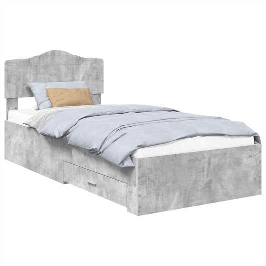 Bed Frame with Drawer Concrete Grey 90 x 190 cm Engineered Wood Bed Frame with Drawer Concrete Grey 90 x 190 cm Engineered Wood