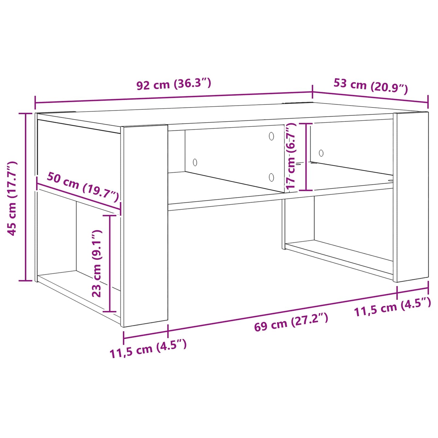 Coffee Table Artisan Oak 92 x 53 x 45 cm Engineered Wood