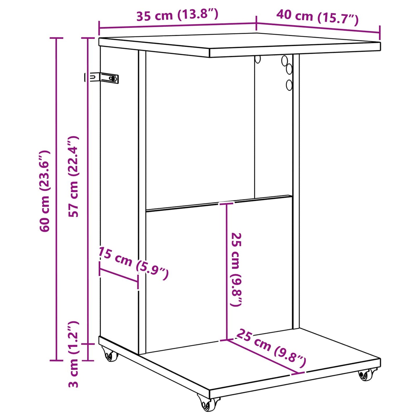 Side Table Grey Sonoma 40 x 35 x 60 cm Engineered Wood