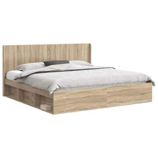 Bed Frame with Storage and Headboard Sonoma Oak 200 x 200 cm Bed Frame with Storage and Headboard Sonoma Oak 200 x 200 cm