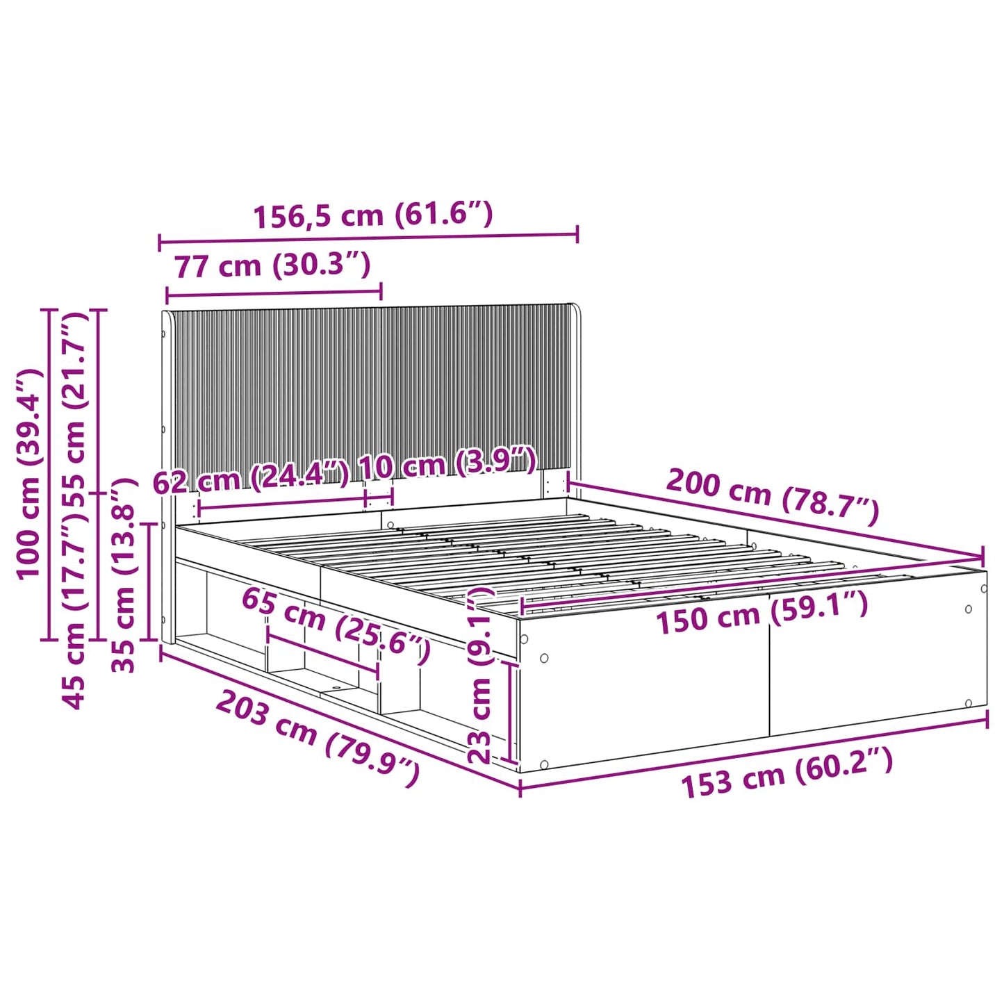 Bed Frame with Storage and Headboard Grey Sonoma 150 x 200 cm