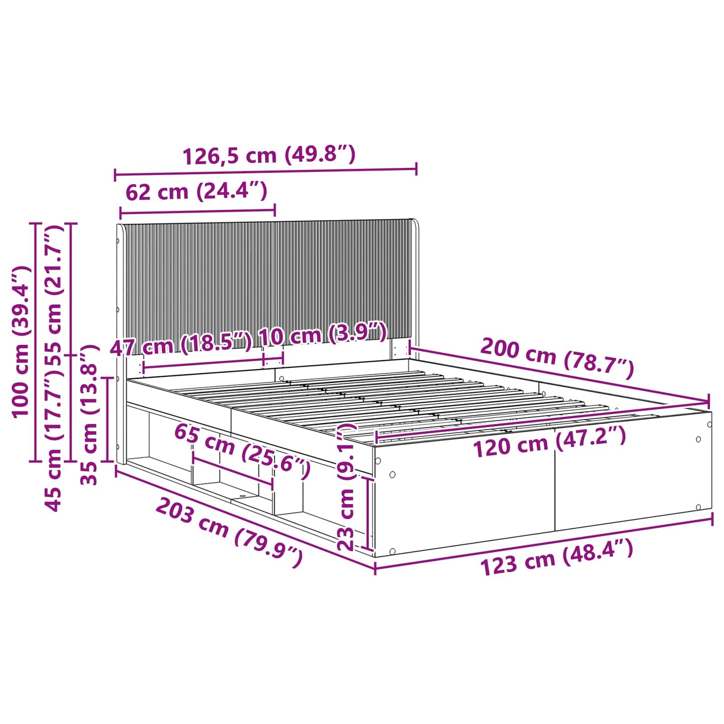 Bed Frame with Storage and Headboard Smoked Oak 120 x 200 cm