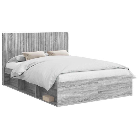 Bed Frame with Storage and Headboard Grey Sonoma 120 x 200 cm Bed Frame with Storage and Headboard Grey Sonoma 120 x 200 cm