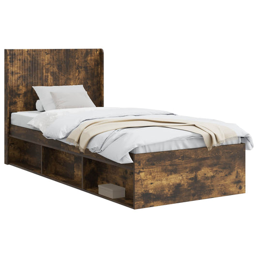 Bed Frame with Storage and Headboard Smoked Oak 90 x 190 cm Bed Frame with Storage and Headboard Smoked Oak 90 x 190 cm