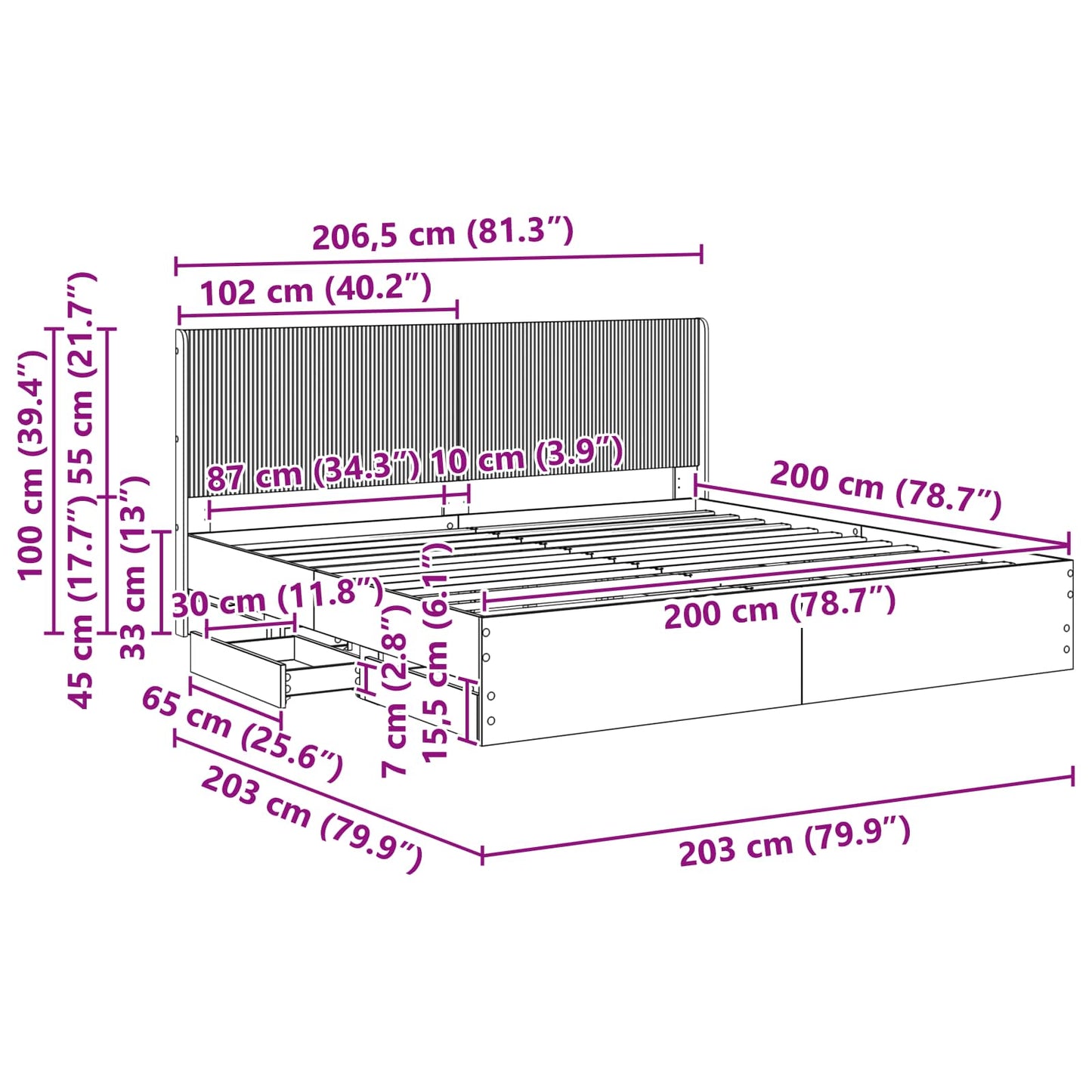 Bed Frame with Storage and Headboard Black 200 x 200 cm