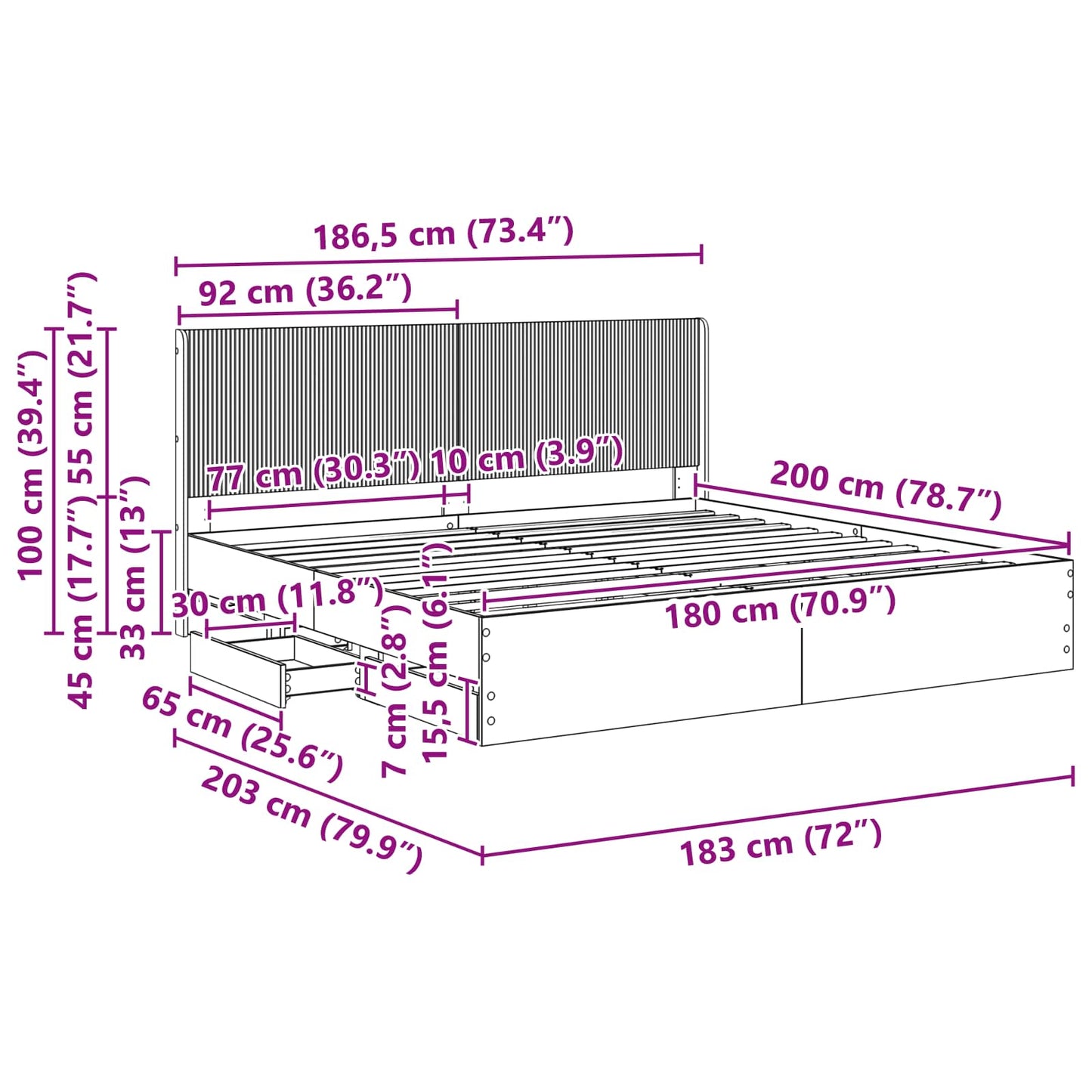 Bed Frame with Storage and Headboard Grey Sonoma 180 x 200 cm