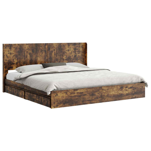 Bed Frame with Storage and Headboard Smoked Oak 180 x 200 cm Bed Frame with Storage and Headboard Smoked Oak 180 x 200 cm