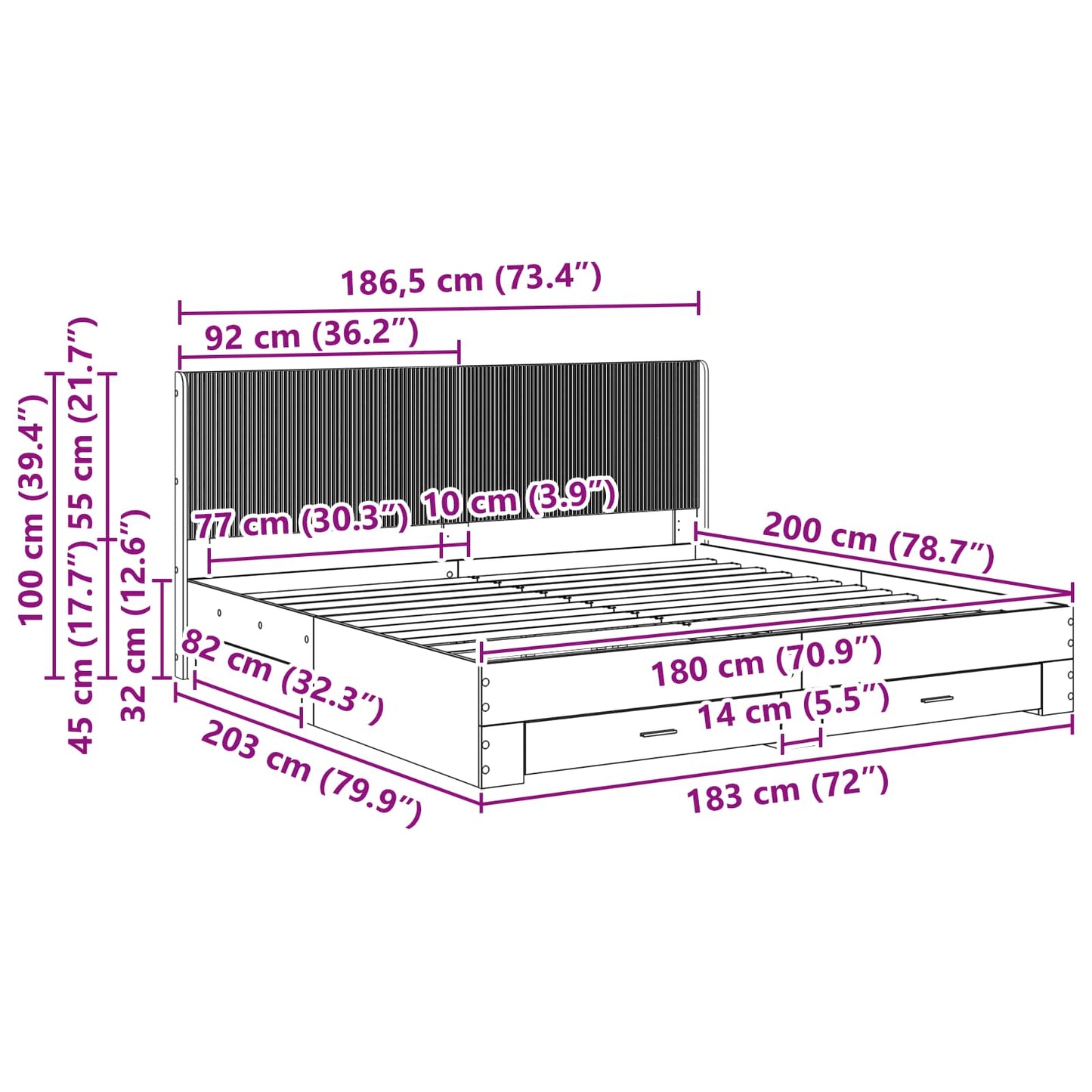 Bed Frame with Storage and Headboard White Engineered Wood