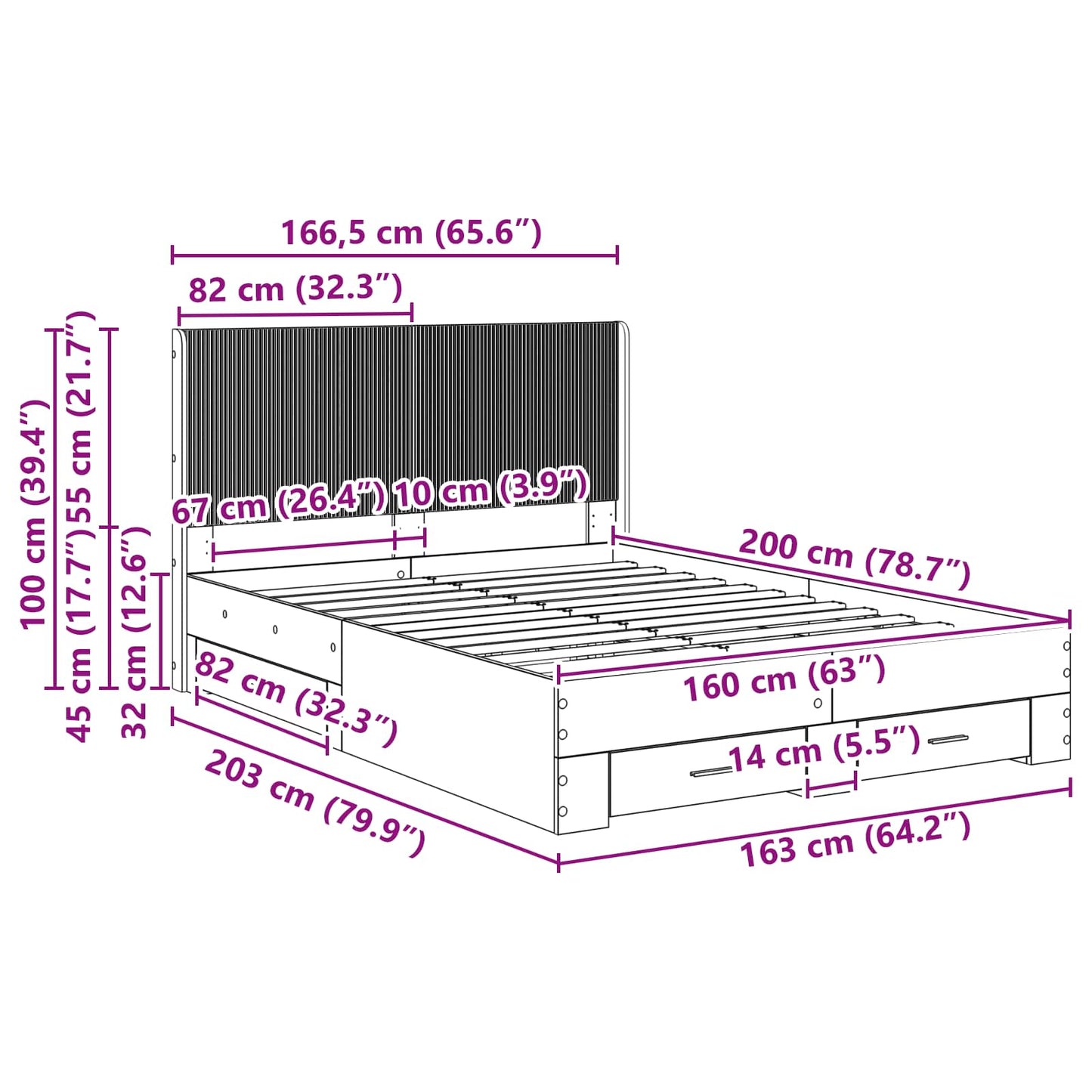 Bed Frame with Storage and Headboard Concrete Grey
