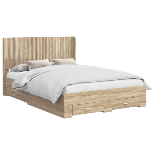 Bed Frame with Storage and Headboard Sonoma Oak Engineered Wood Bed Frame with Storage and Headboard Sonoma Oak Engineered Wood