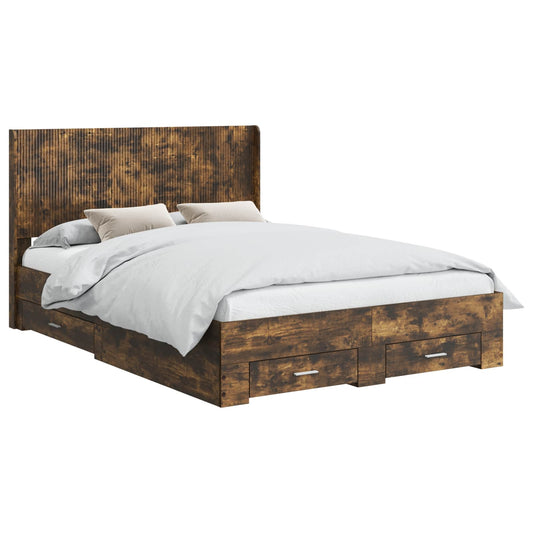 Bed Frame with Storage and Headboard Smoked Oak Engineered Wood Bed Frame with Storage and Headboard Smoked Oak Engineered Wood
