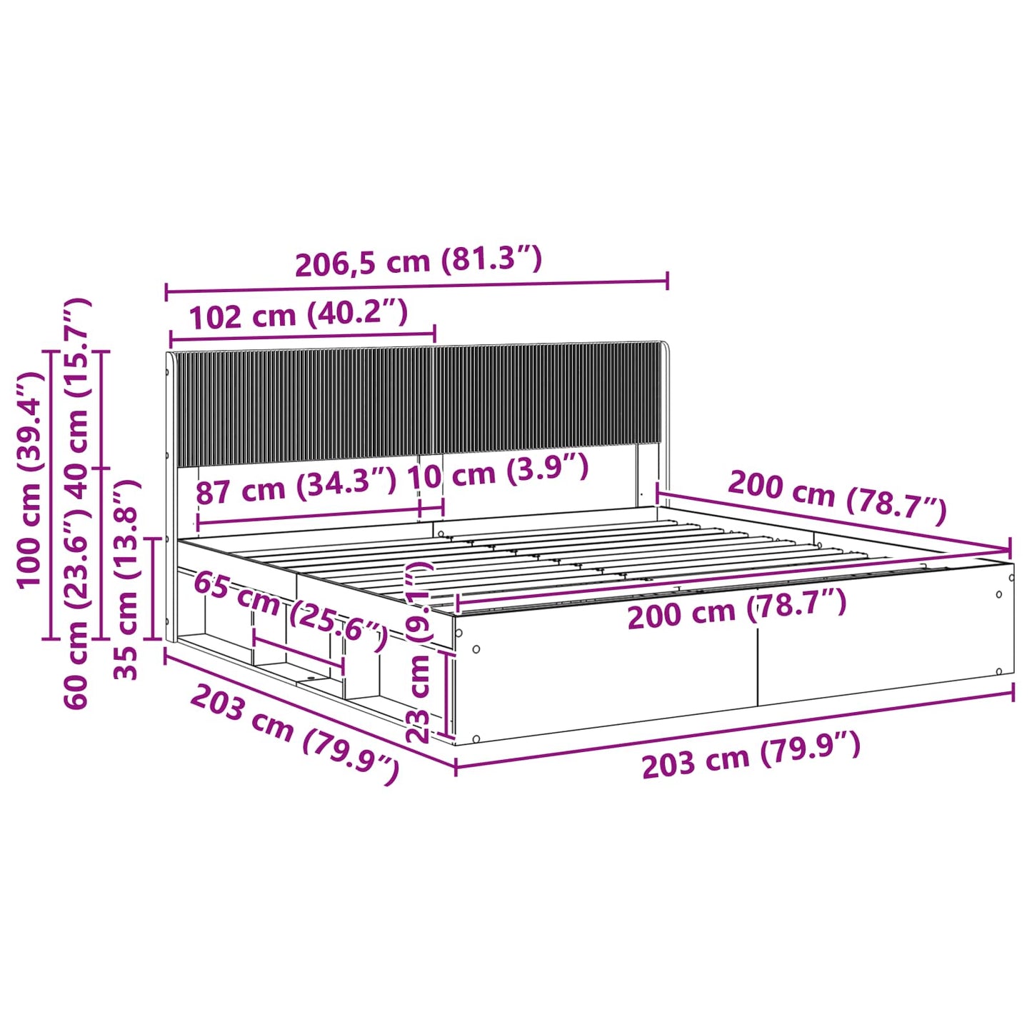 Bed Frame with Storage and Headboard White 200 x 200 cm