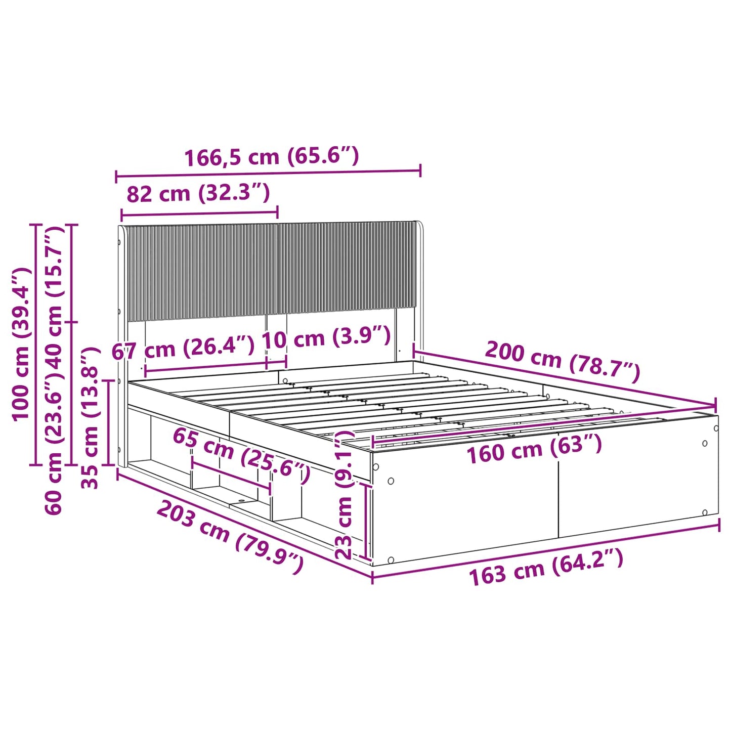 Bed Frame with Storage and Headboard White 160 x 200 cm