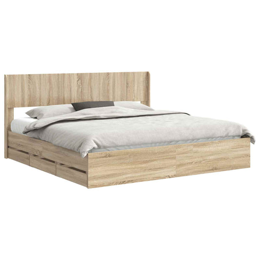 Bed Frame with Storage and Headboard Sonoma Oak 200 x 200 cm Bed Frame with Storage and Headboard Sonoma Oak 200 x 200 cm